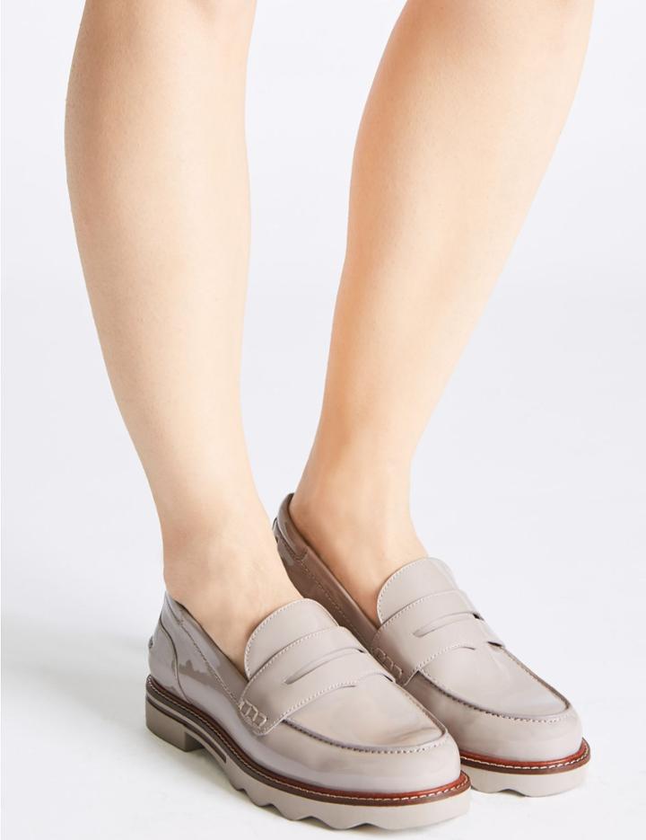 Marks & Spencer Wide Fit Cleat Sole Loafers Grey