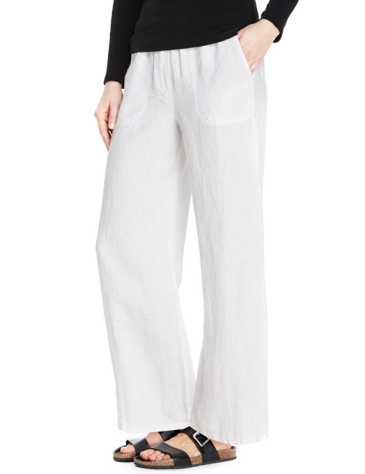 Marks & Spencer Pure Linen Wide Leg Trousers White