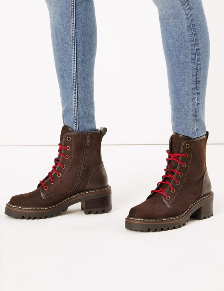 Marks & Spencer Lace Up Hiker Ankle Boots Chocolate