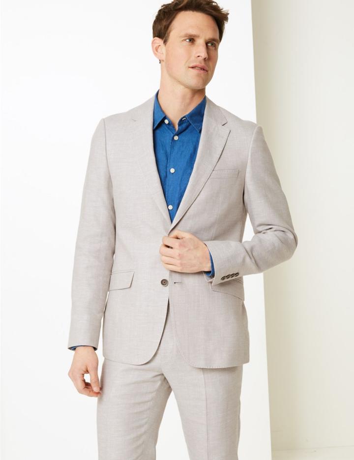 Marks & Spencer Regular Fit Linen Jacket Neutral