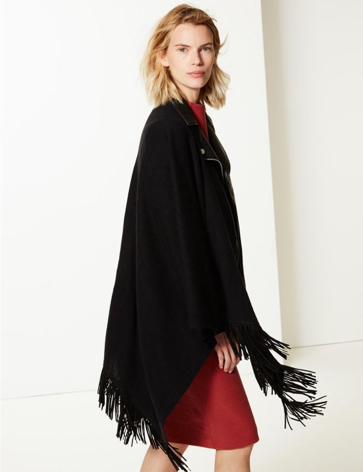 Marks & Spencer Textured Fringe Detail Wrap Black