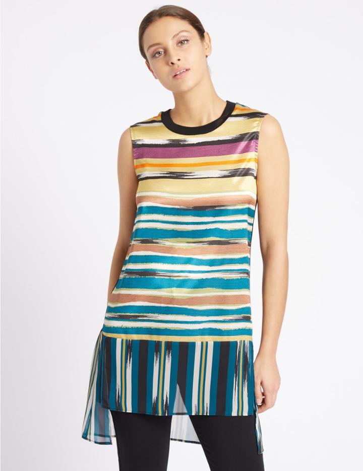 Marks & Spencer Striped Round Neck Sleeveless Jersey Top Multi