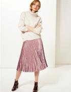 Marks & Spencer Velvet Pleated Midi Skirt Rosewood