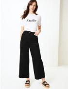 Marks & Spencer Pure Cotton Wide Leg Ankle Grazer Trousers Black