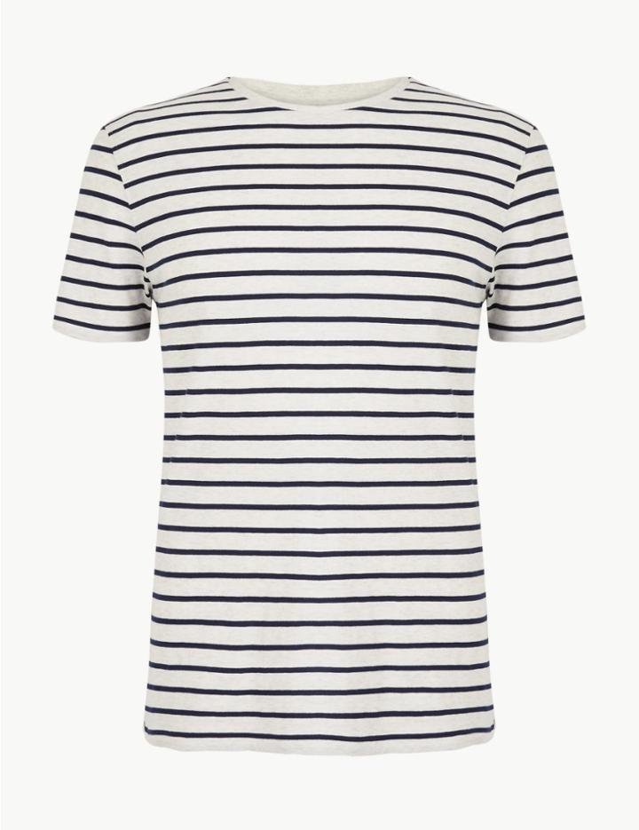 Marks & Spencer Cotton Striped T-shirt Ecru Mix