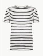 Marks & Spencer Cotton Striped T-shirt Ecru Mix