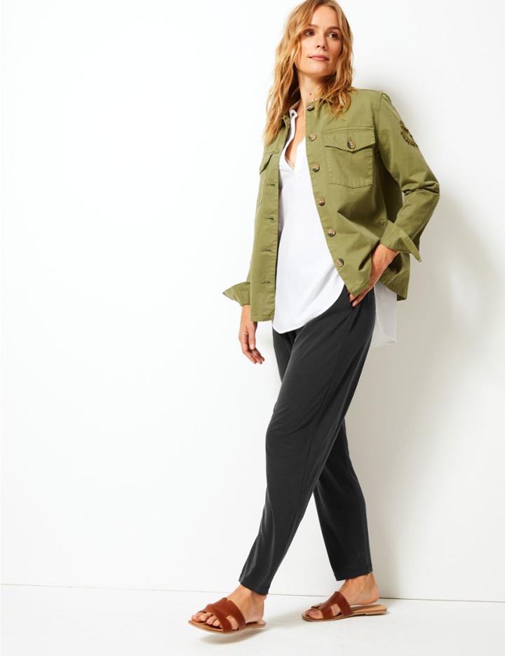 Marks & Spencer Modal Rich Tapered Leg Trousers Black Mix