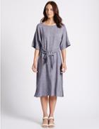 Marks & Spencer Linen Rich Chambray Shift Midi Dress Chambray
