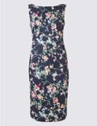 Marks & Spencer Cotton Rich Floral Print Bodycon Dress Navy Mix
