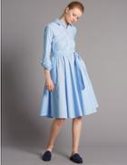 Marks & Spencer Pure Cotton Striped Shirt Dress With Belt Blue Mix