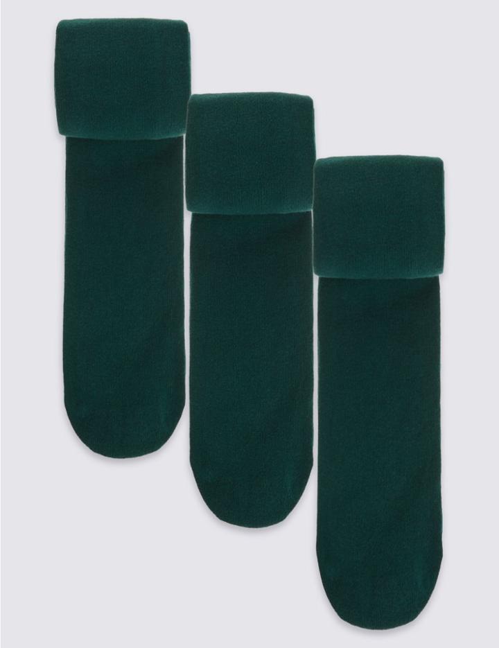 Marks & Spencer 3 Pairs Of Freshfeet&trade; Cotton Rich Body Sensor&trade; School Tights (4-14 Years) Green