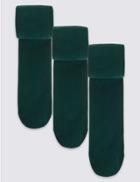 Marks & Spencer 3 Pairs Of Freshfeet&trade; Cotton Rich Body Sensor&trade; School Tights (4-14 Years) Green