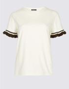 Marks & Spencer Pure Cotton Frill Short Sleeve Top Ivory Mix