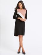 Marks & Spencer Colour Block 3/4 Sleeve Tunic Dress Pink Mix