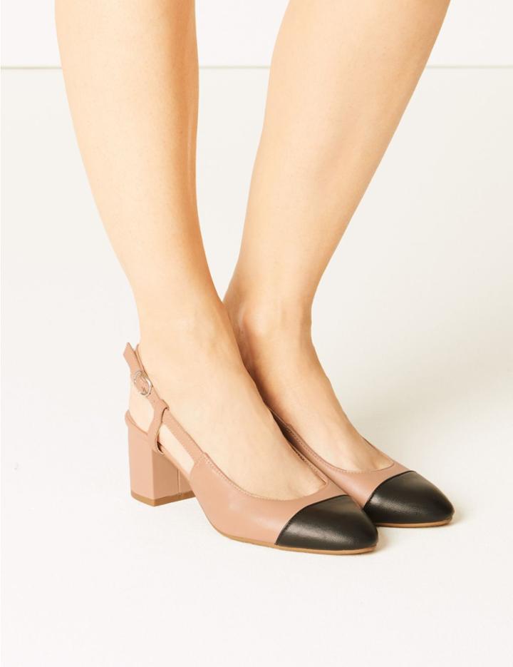 Marks & Spencer Leather Block Heel Slingback Shoes Nude Mix