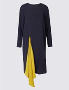 Marks & Spencer Asymmetric Long Sleeve Tunic Midi Dress Blue Mix