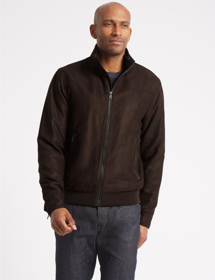 Marks & Spencer Mock Suede Bomber Jacket Chocolate
