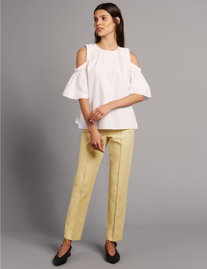 Marks & Spencer Cotton Rich Pintuck Slim Leg Trousers Camel