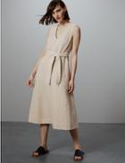Marks & Spencer Cotton Rich Waisted Midi Dress Oatmeal