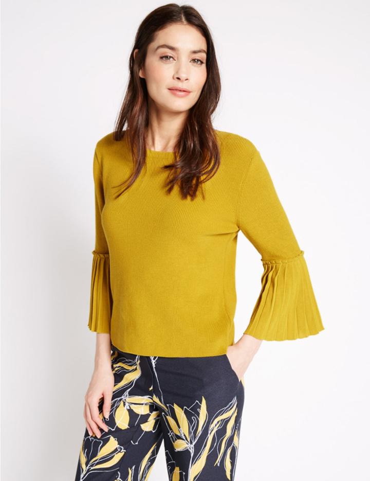 Marks & Spencer Crop Pleat Sleeve Jumper Chartreuse