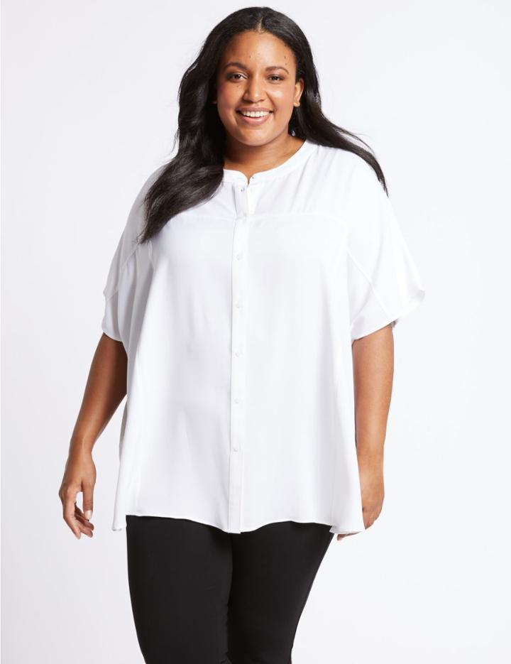 Marks & Spencer Cuvrve Round Neck Half Sleeve Blouse Soft White