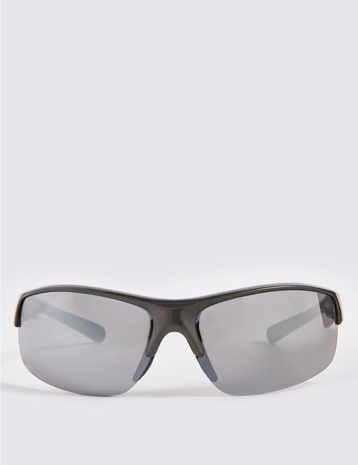 Marks & Spencer Half Rim Sports Wrap Sunglasses Silver Grey