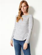 Marks & Spencer Cotton Rich Velour Striped Long Sleeve Top Grey Mix