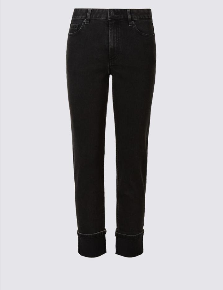 Marks & Spencer Petite Mid Rise Relaxed Slim Jeans Black Mix