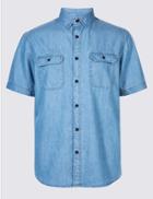 Marks & Spencer Pure Cotton Shirt With Pockets Light Denim
