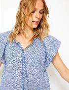 Marks & Spencer Pure Cotton Floral Print Frill Sleeve Blouse Blue Mix
