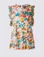 Marks & Spencer Floral Print Ruffle Sleeve Vest Top Multi