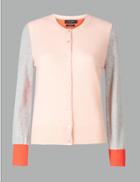 Marks & Spencer Pure Cashmere Colour Block Cardigan Light Pink Mix