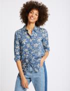 Marks & Spencer Pure Modal Floral Print Long Sleeve Shirt Prussian