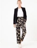 Marks & Spencer Floral Print Tapered Ankle Grazer Trousers Black Mix