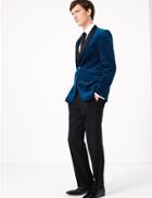 Marks & Spencer Slim Fit Velvet Shawl Collar Jacket Teal