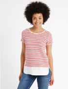 Marks & Spencer Pure Cotton Striped Short Sleeve T-shirt Red Mix