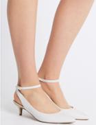 Marks & Spencer Leather Kitten Heel Buckle Court Shoes White Mix