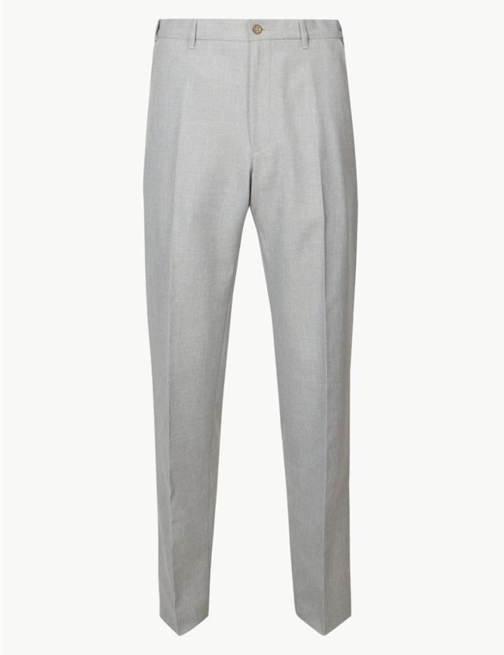 Marks & Spencer Regular Fit Flat Front Trousers Light Grey