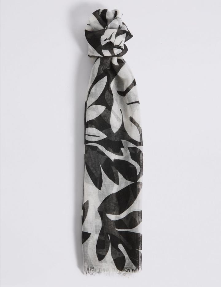 Marks & Spencer Shadow Leaf Print Scarf Navy Mix