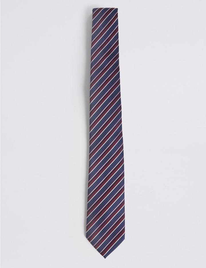 Marks & Spencer Textured Stripe Tie Plum Mix