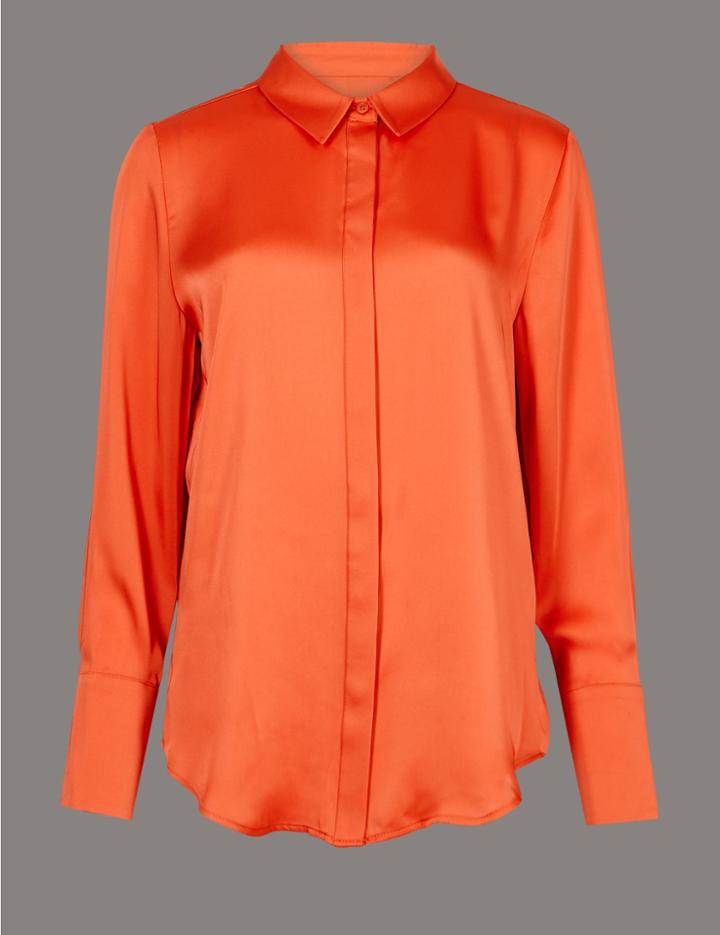 Marks & Spencer Satin Long Sleeve Shirt Flame