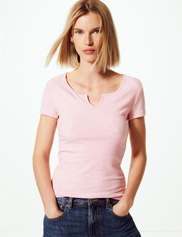 Marks & Spencer Textured Regular Fit T-shirt Blush