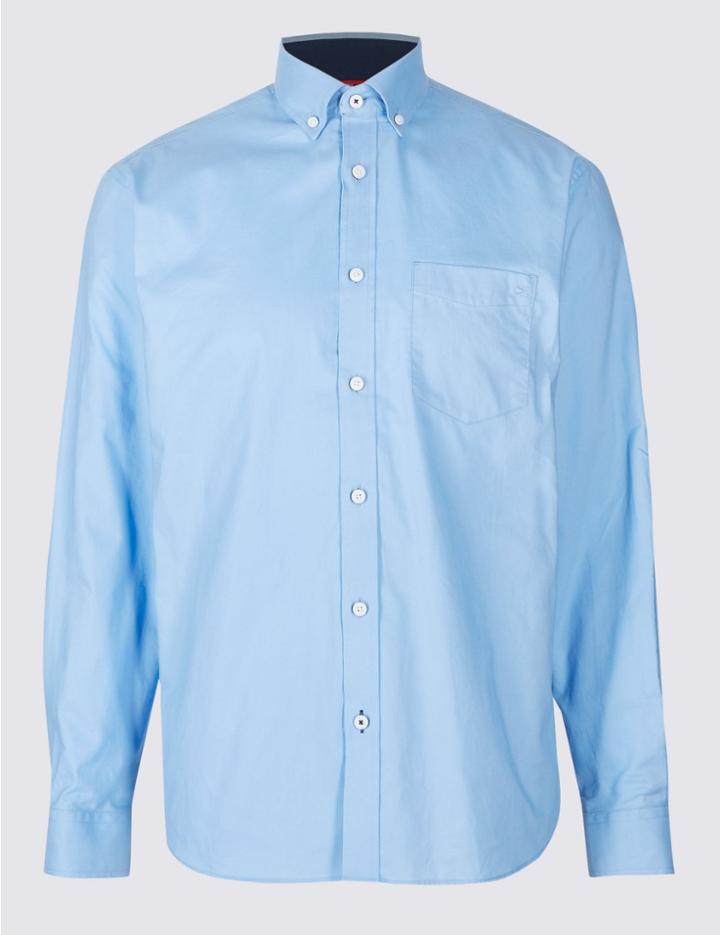 Marks & Spencer Pure Cotton Shirt With Pocket Bright Blue
