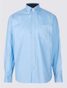 Marks & Spencer Pure Cotton Shirt With Pocket Bright Blue