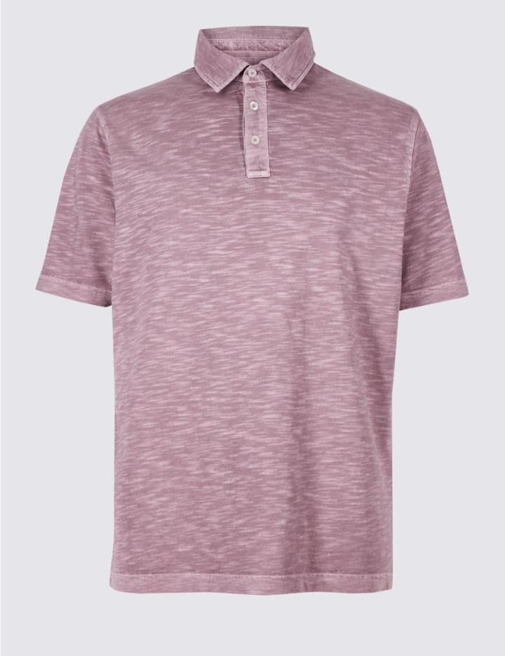 Marks & Spencer Pure Cotton Textured Polo Shirt Rose Pink