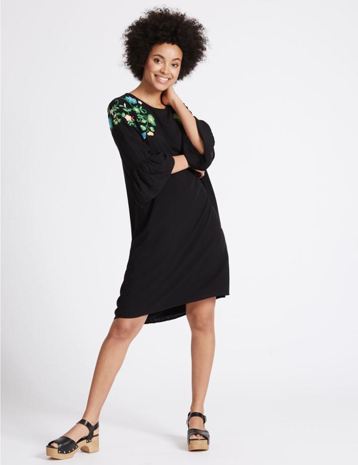 Marks & Spencer Embroidered Dress Black Mix