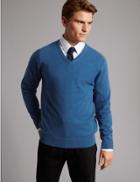 Marks & Spencer Pure Cashmere V-neck Jumper Medium Blue