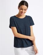 Marks & Spencer Textured Round Neck Short Sleeve T-shirt Navy