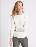 Marks & Spencer Textured Back Zip Round Neck Jumper Winter White