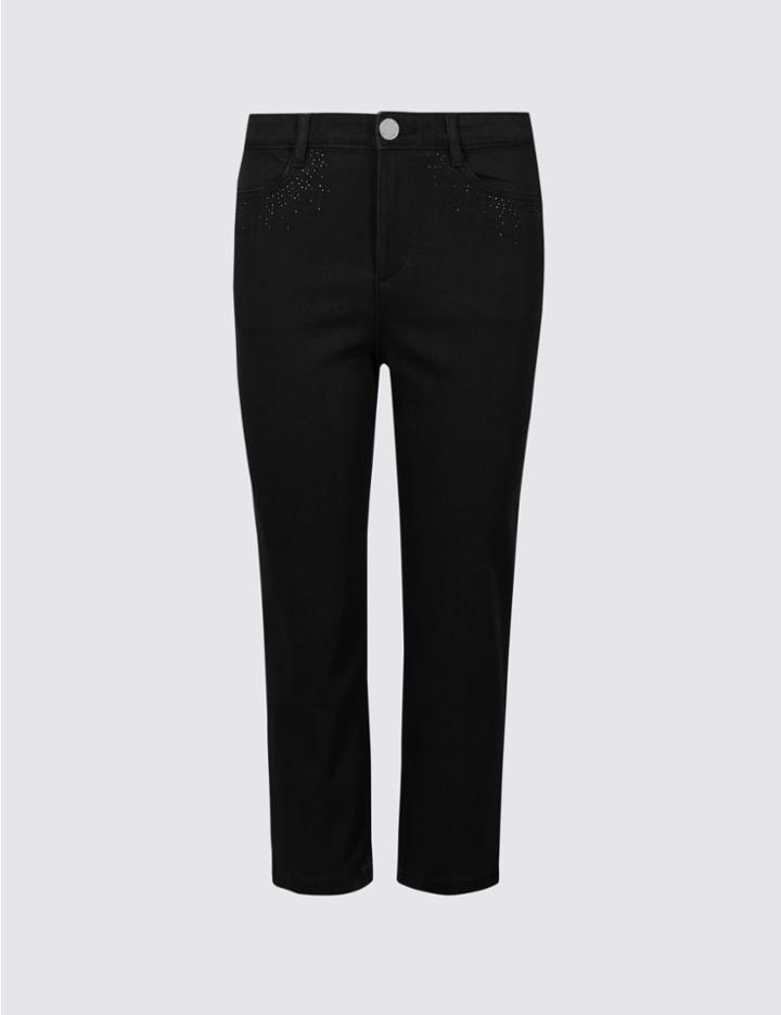 Marks & Spencer Embellished Straight Leg Cropped Jeans Black